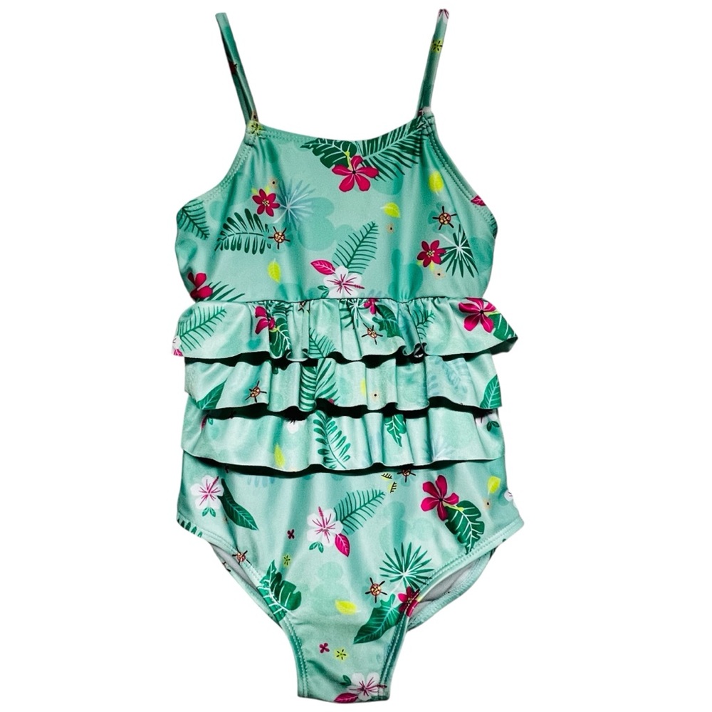 Disney Junior Girls Minnie One Piece Ruffled Swimsuit Sea Green Size 6